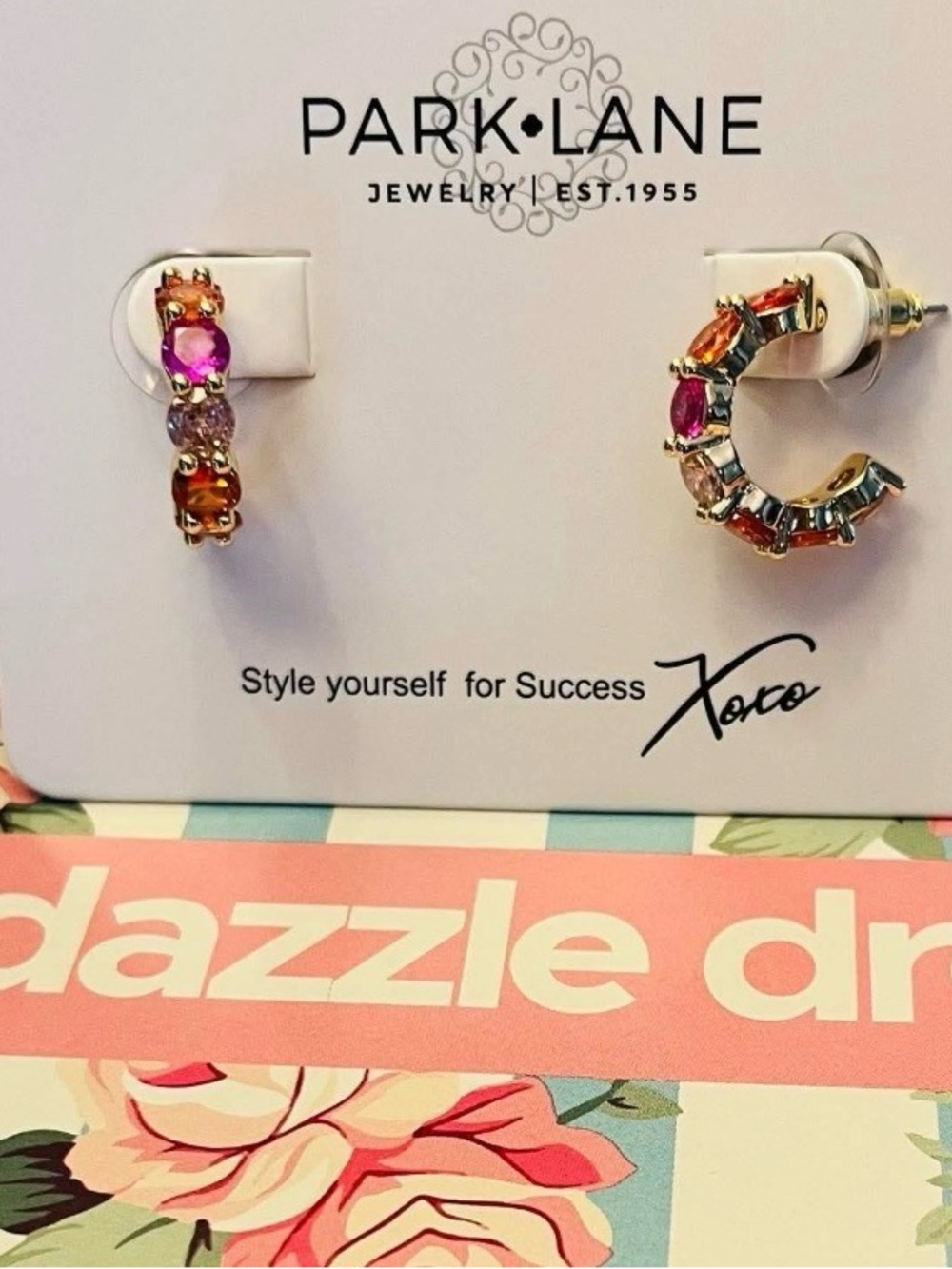 Park Lane Pink & Orange Crystal Hoop Earrings